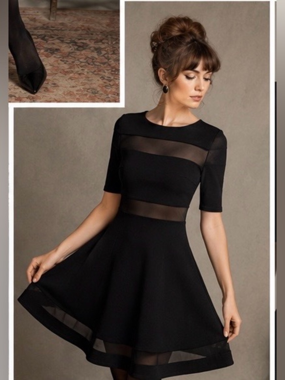 The Vintage Shop Black Sheer Illusion Fit & Flare Skater Dress Retro Cocktail